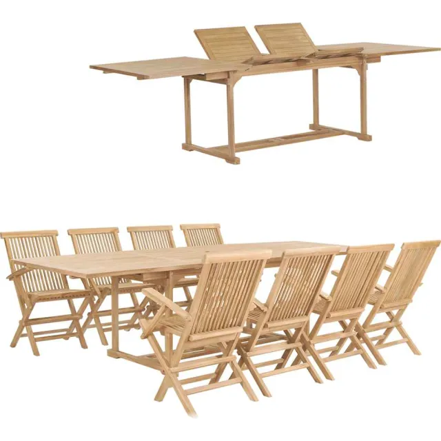vidaXL 9-delige Tuinset 180-280x100x75 cm massief teakhout bruin, foto 2