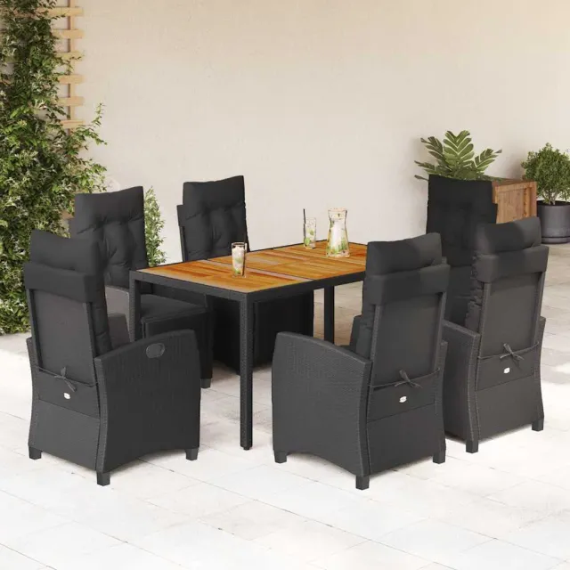 vidaXL 7-delige Tuinset met kussens poly rattan zwart, foto 2
