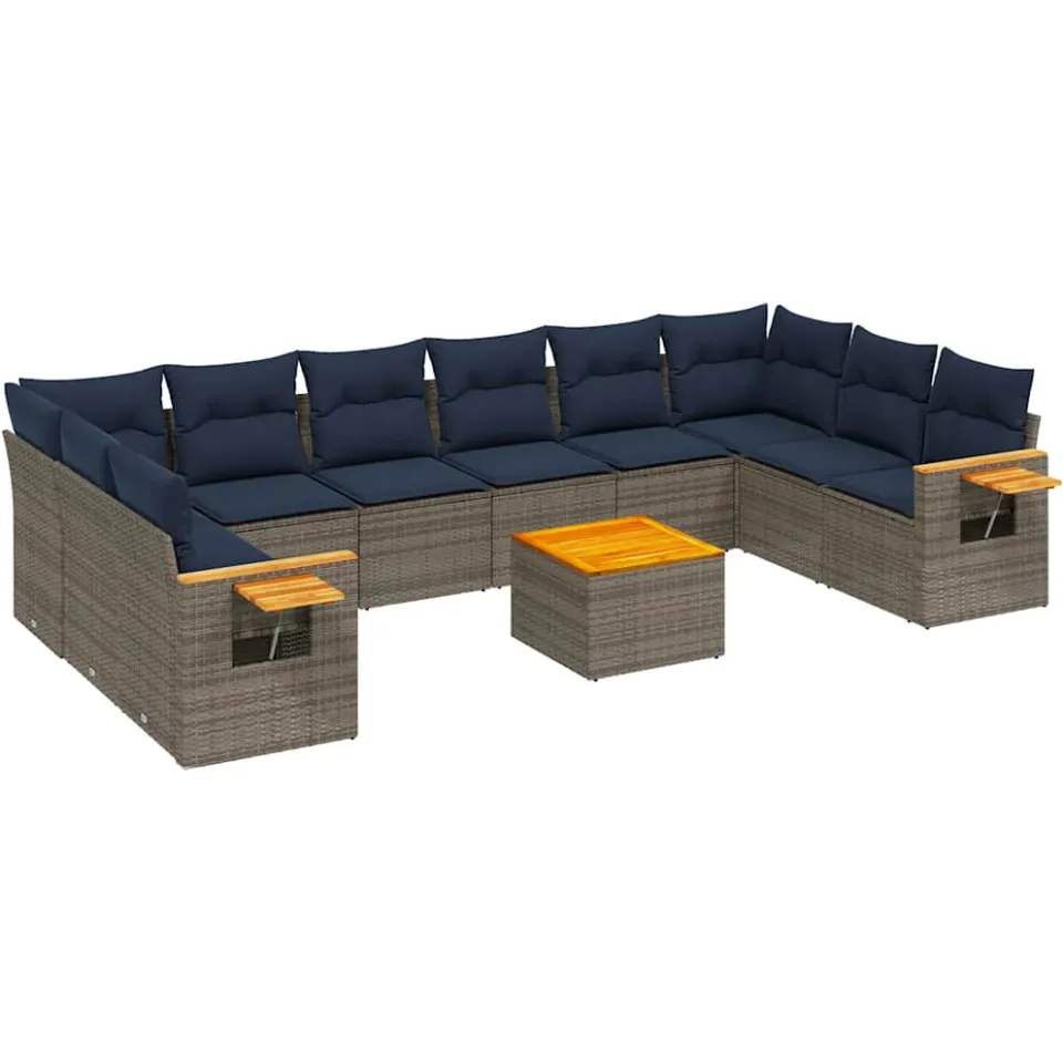 vidaXL 11-delige Loungeset met kussens poly rattan grijs, foto 3