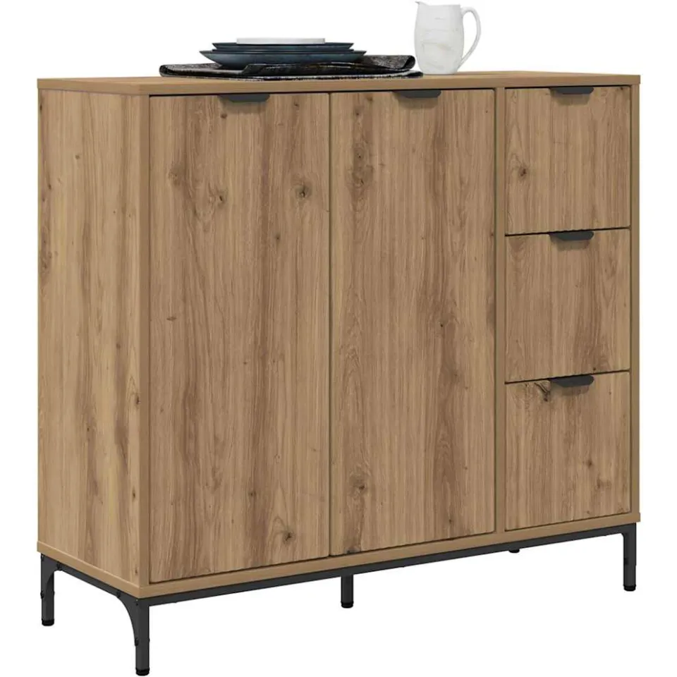 vidaXL Dressoir Artisan Eiken 89,5 x 33 x 82 cm Bewerkt hout Bruin