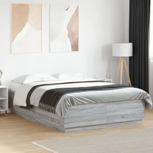 vidaXL Bedframe met LED-verlichting grijs sonoma eiken 120x200 cm