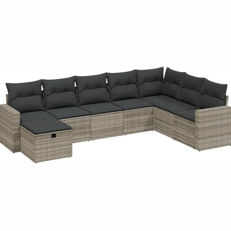 vidaXL 8-delige Loungeset met kussens poly rattan lichtgrijs grijs, foto 3