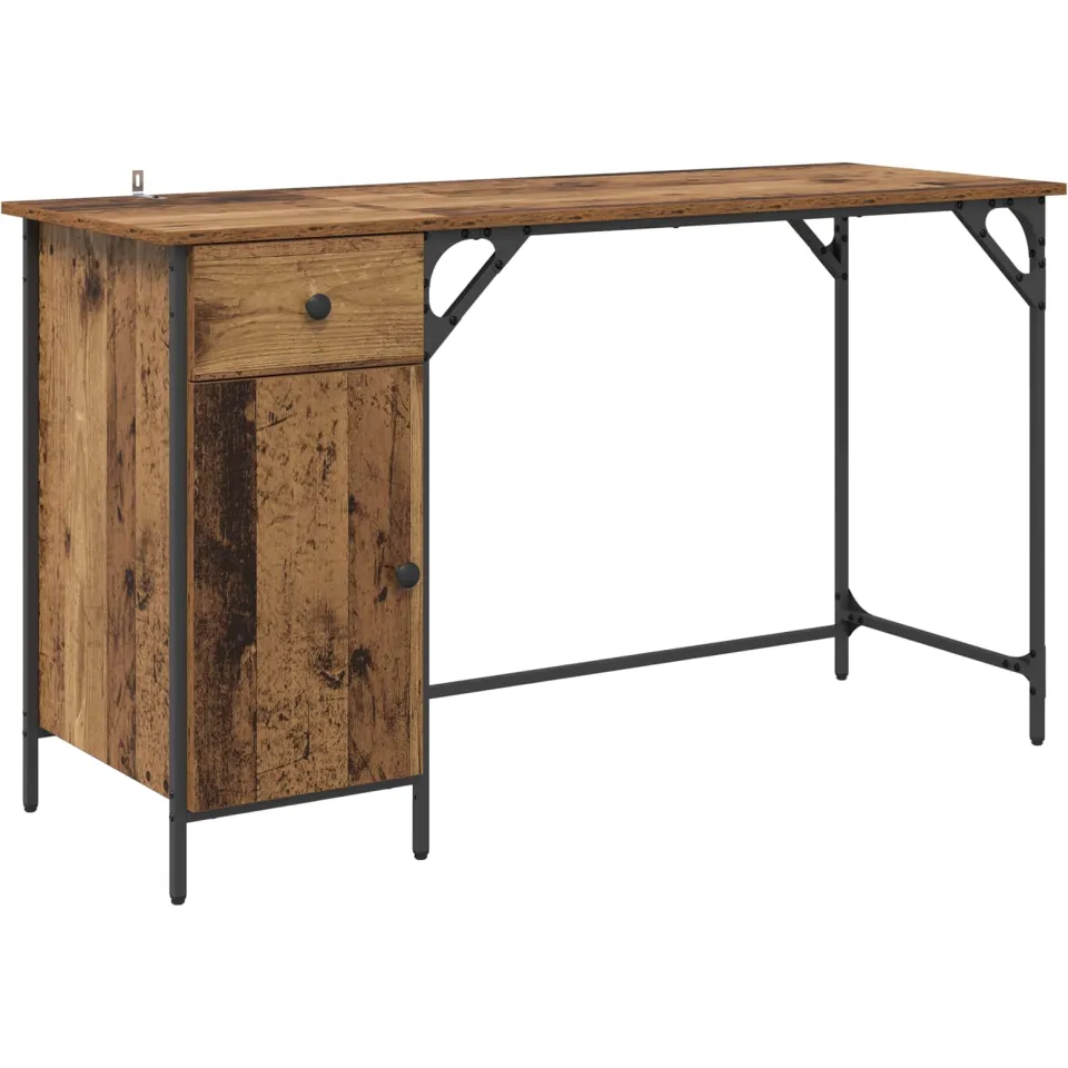 vidaXL Computerbureau Oud Hout 131 x 48 x 75 cm Bewerkt hout bruin, foto 3