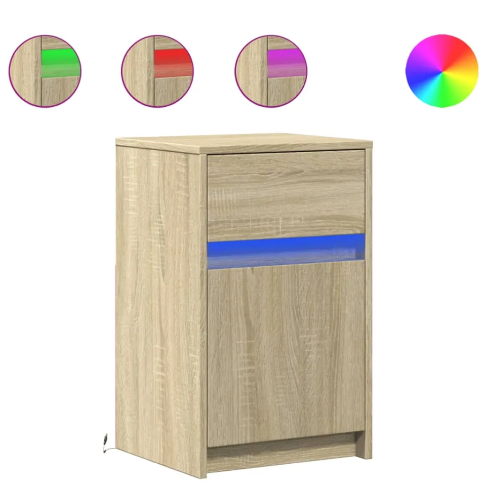 vidaXL Nachtkastje met LED-verlichting bewerkt hout sonoma eikenkleur, foto 3