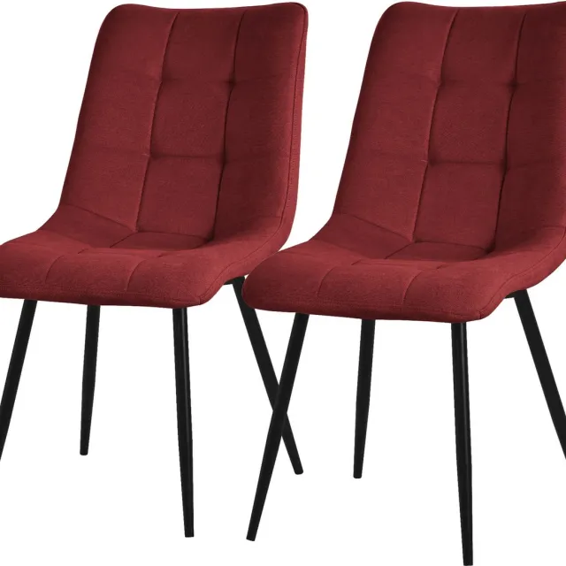 ml-design eetkamerstoelen set van 2 in rood comfortabele woonkamer stoelen met textiele bekleding en zwarte metalen poten stoelen met rugleuning gestoffeerde zitmeubels voor kantoor armfauteuils Red