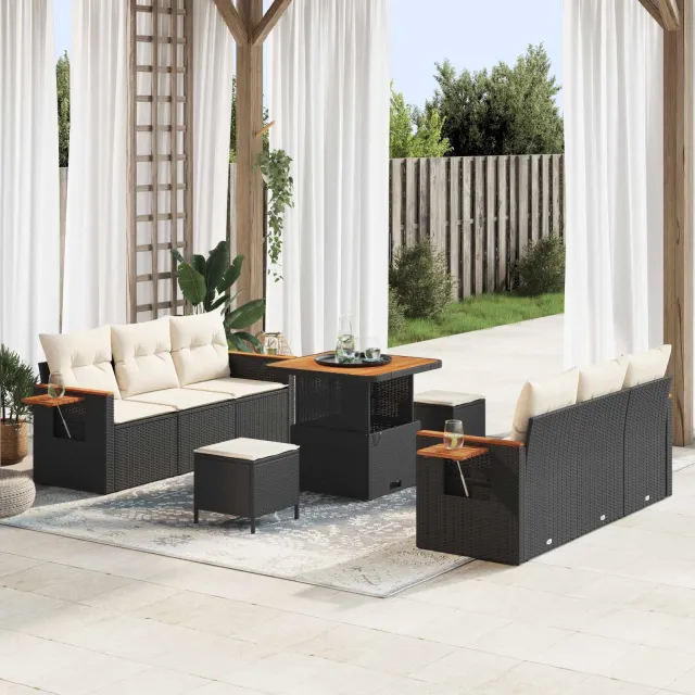 vidaXL Tuinbankenset 9 st Zwart poly rattan, foto 2