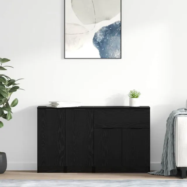 vidaXL Dressoir 3 st Zwart eiken 69,5 x 34 x 180 cm Bewerkt hout