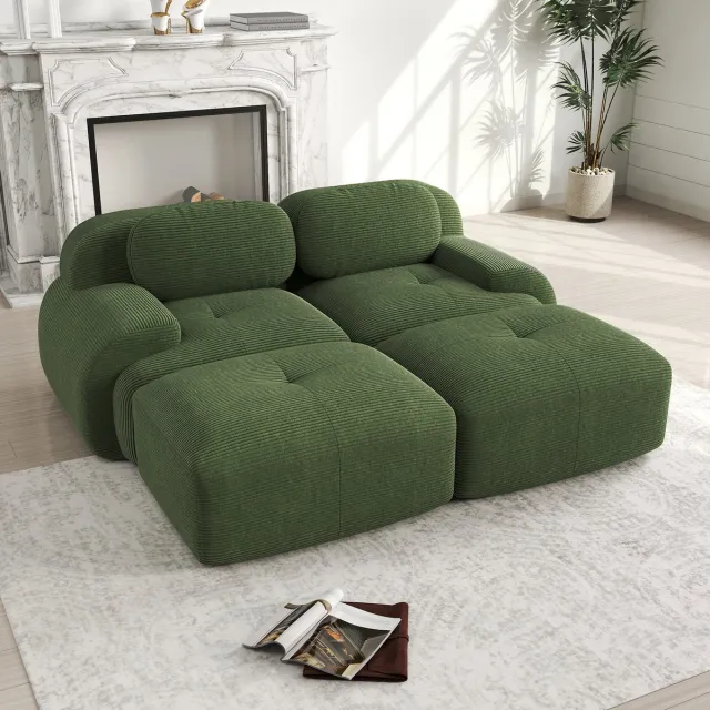 REDOM Modulaire Hoekbank - Frameloos & Ergonomisch - Geschikt voor Woonkamer of Slaapkamer - Ribstof - Groen - 208x178x75 cm