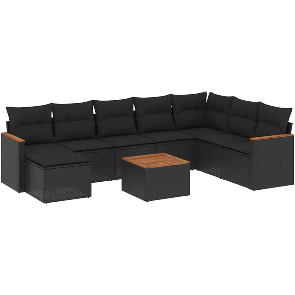 vidaXL 9-delige Loungeset met kussens poly rattan zwart, foto 4