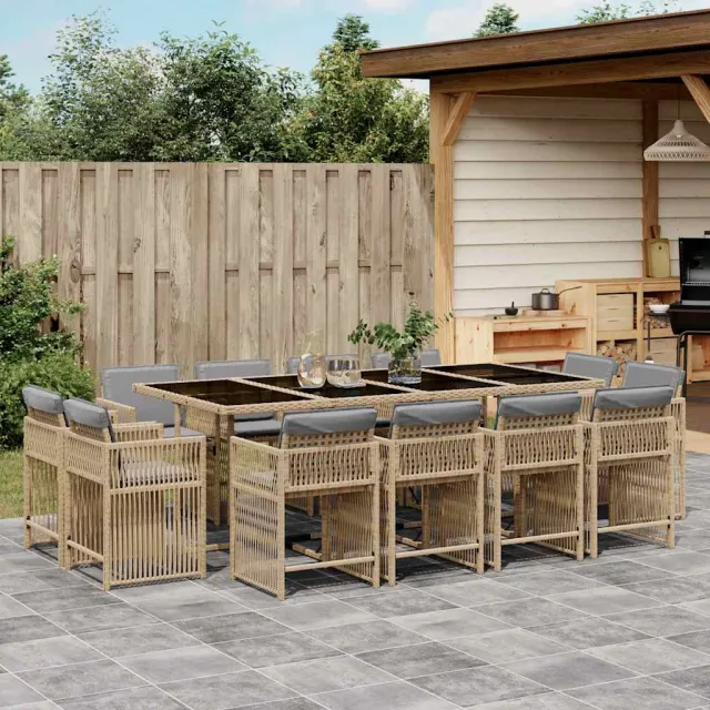 vidaXL 13-delige Tuinset met kussens poly rattan gemengd beige, foto 2