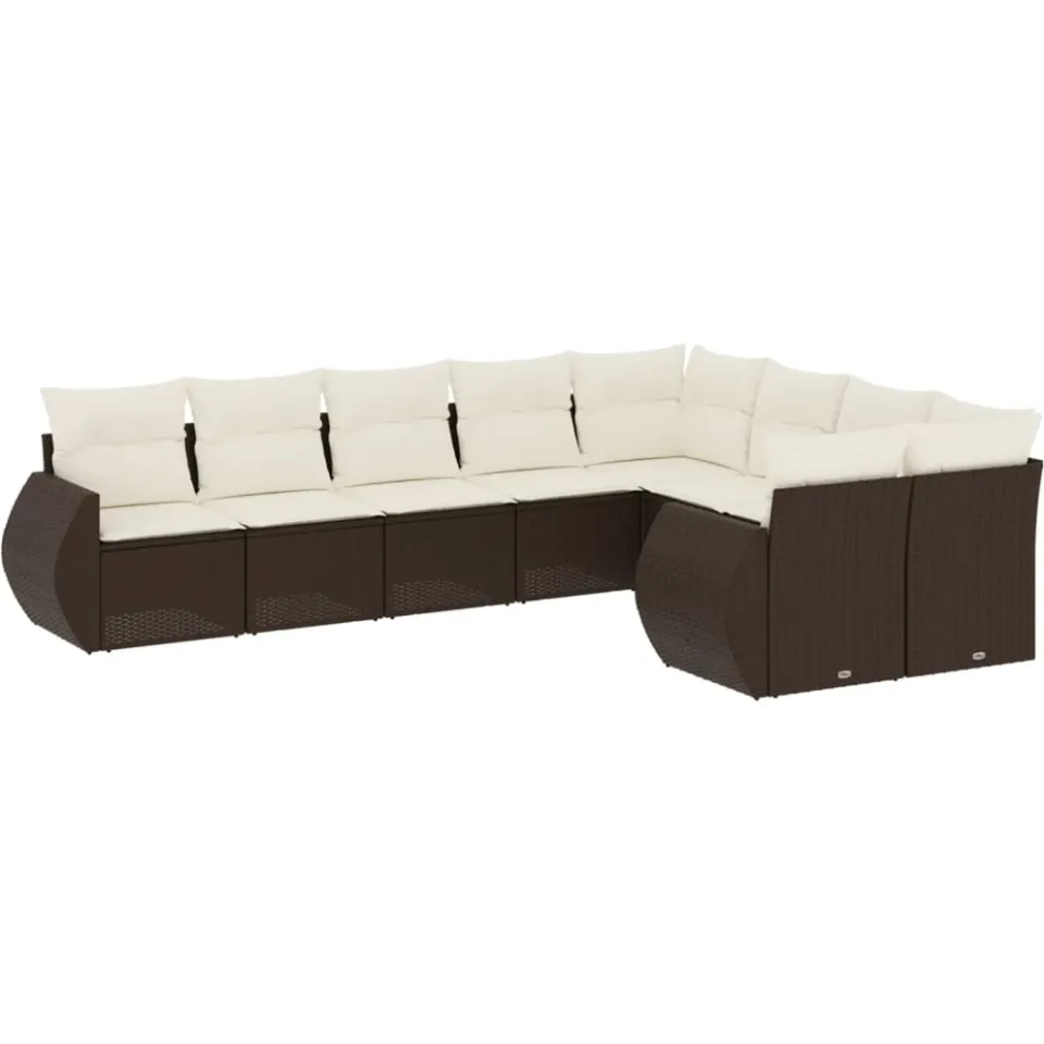 vidaXL 9-delige Loungeset met kussens poly rattan bruin, foto 3