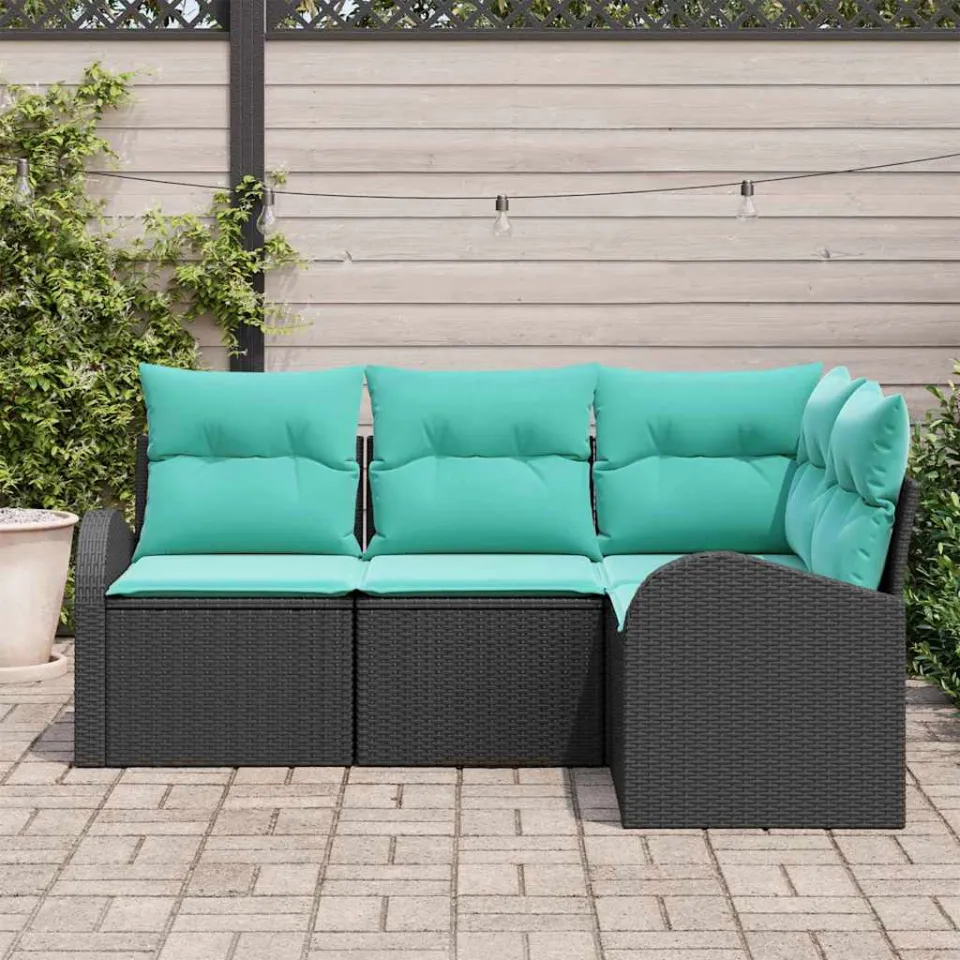 vidaXL Tuinbankenset 4 st Zwart en Turquoise poly rattan, foto 3