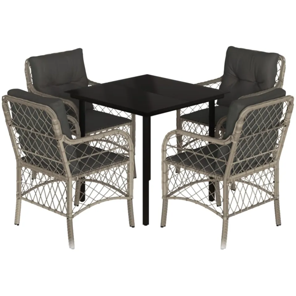 vidaXL 5-delige Tuinset met kussens poly rattan lichtgrijs grijs, foto 3
