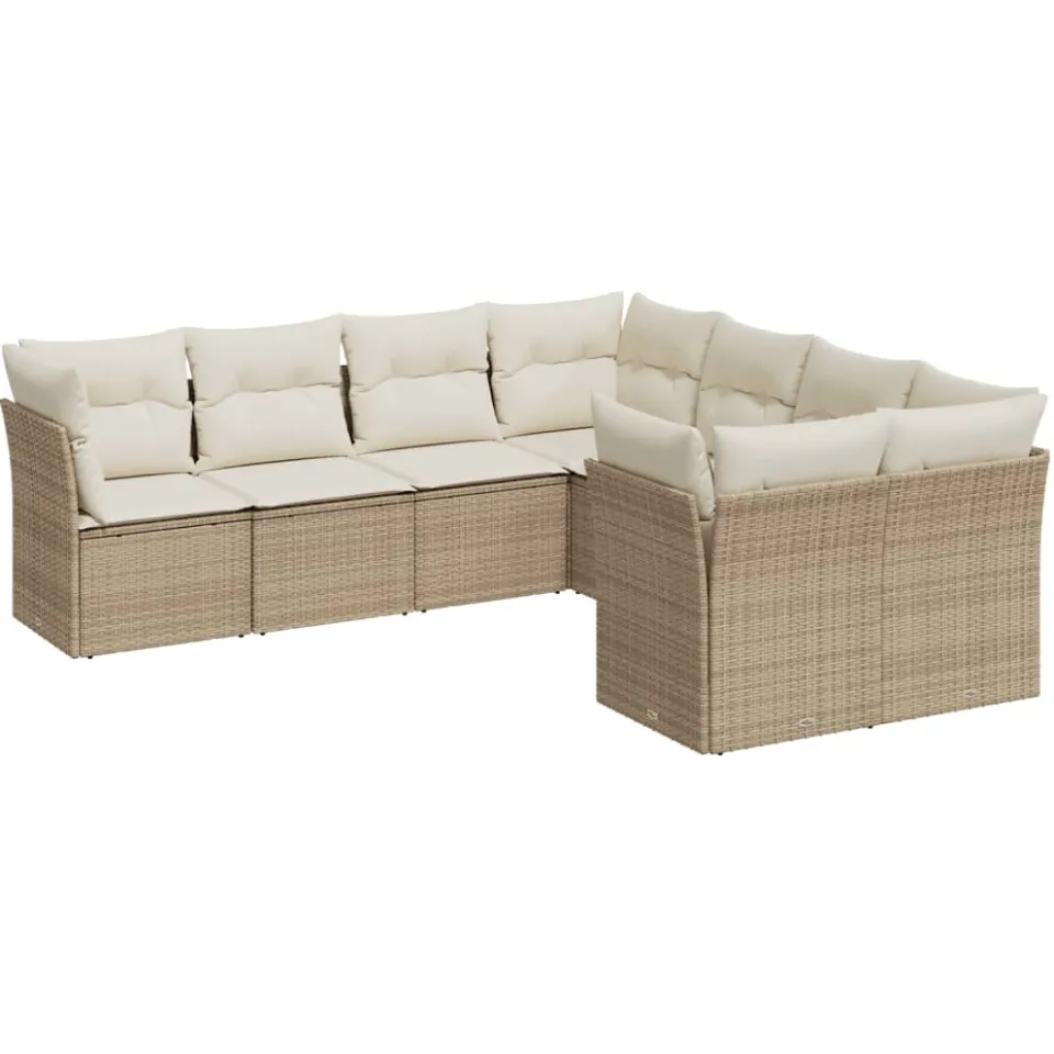 vidaXL 8-delige Loungeset met kussens poly rattan beige, foto 4