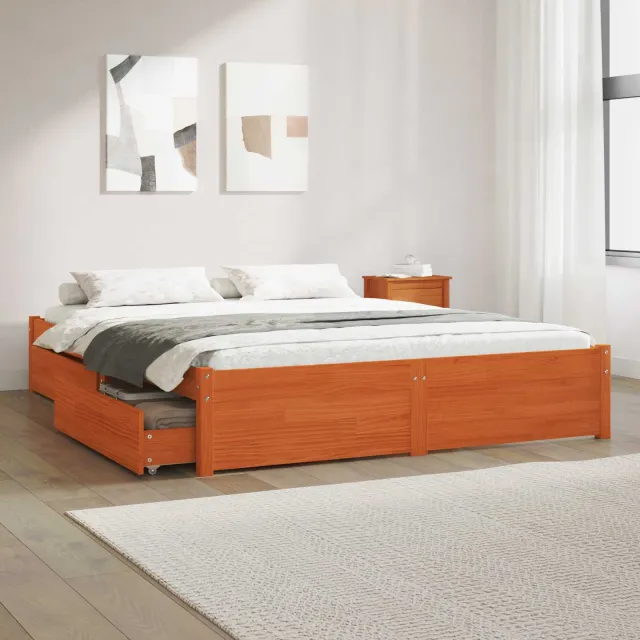 vidaXL Bedframe 2 st Wasbruin 140 x 190 cm Massief Vurenhout