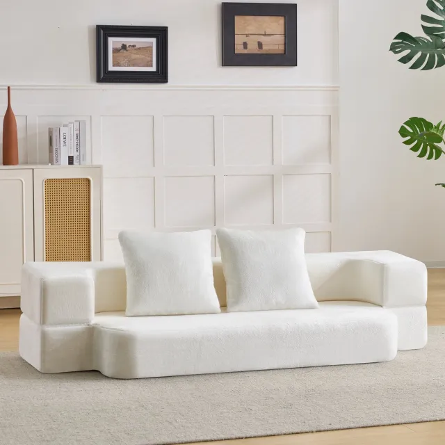COVREO Slaapbank 190x102x42 cm wit foam en veren, 2-zits met kussens
