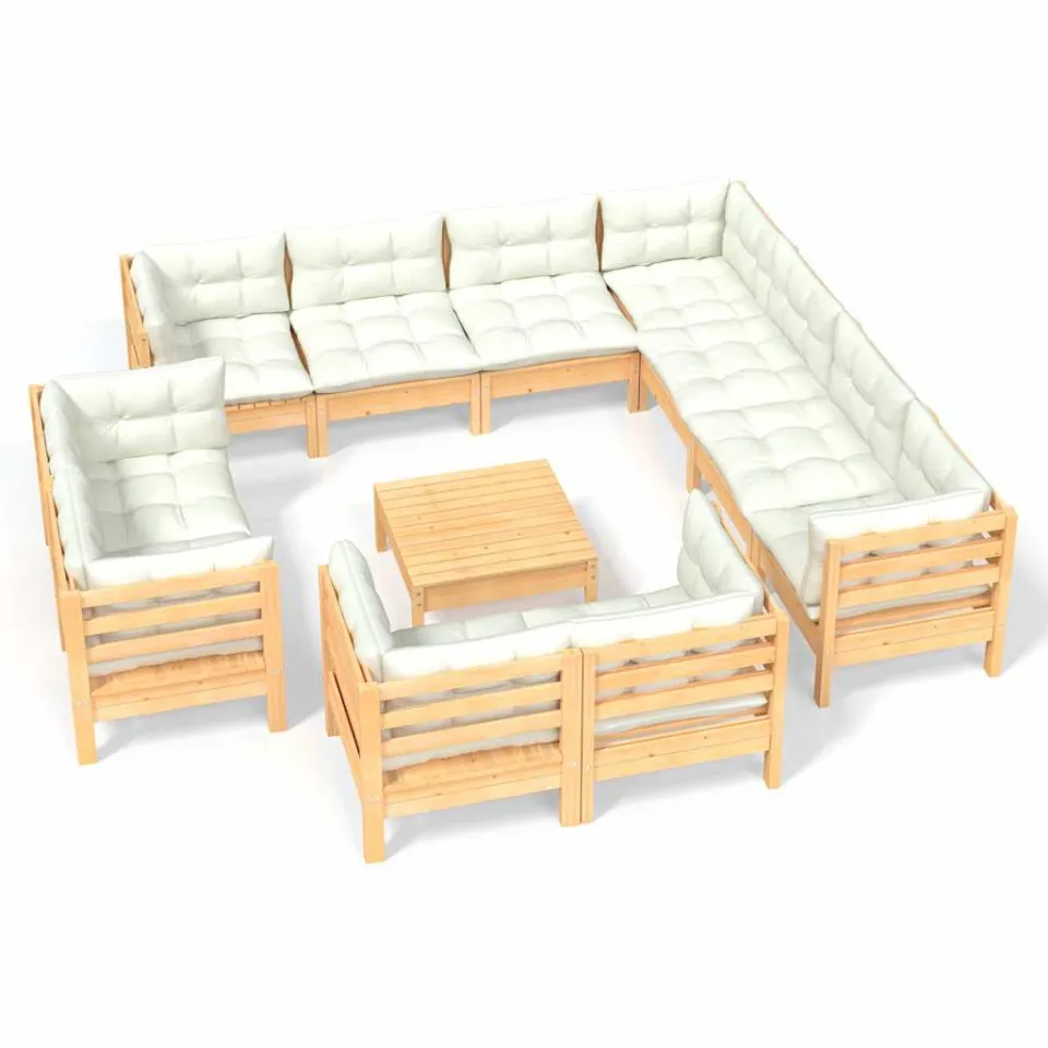 vidaXL 12-delige Loungeset met crèmekleurige kussens grenenhout, foto 3