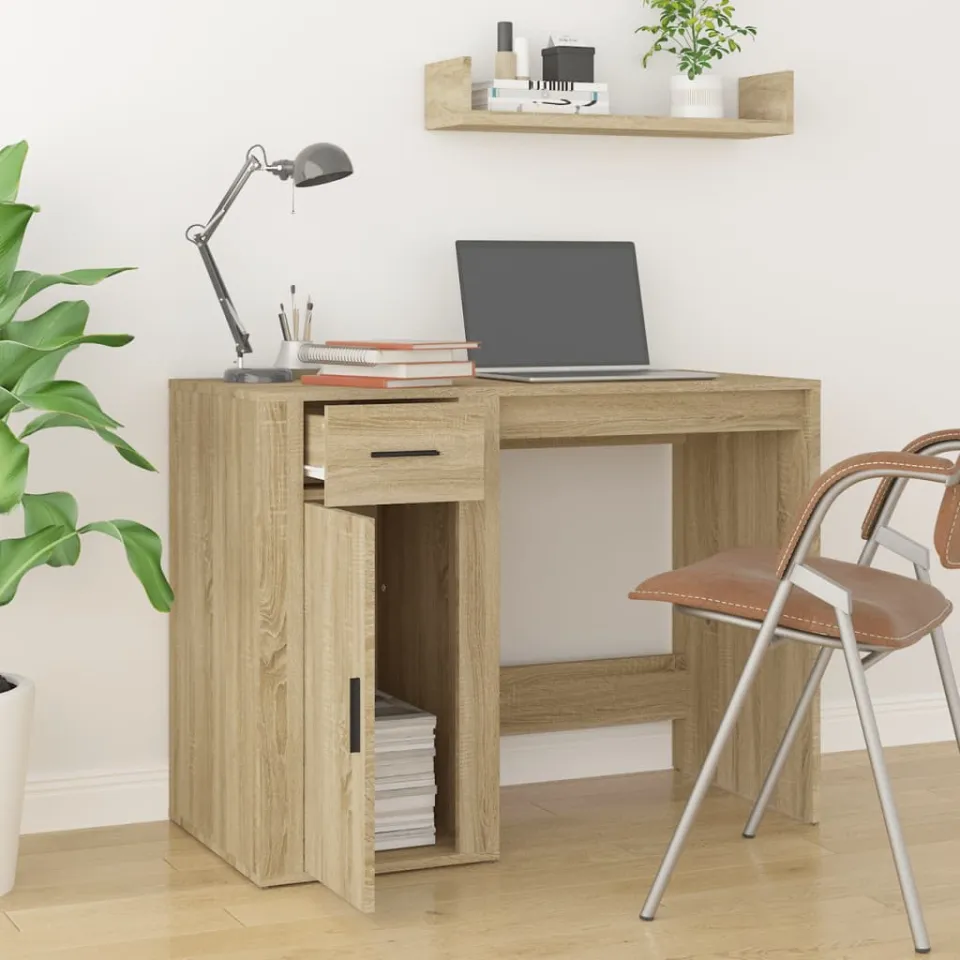 vidaXL Bureau 100x49x75 cm bewerkt hout sonoma eikenkleurig, foto 3