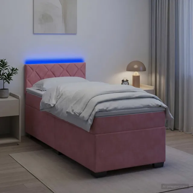 vidaXL Boxspring Bed met Matras en LED Roze 90 x 200 cm fluweel