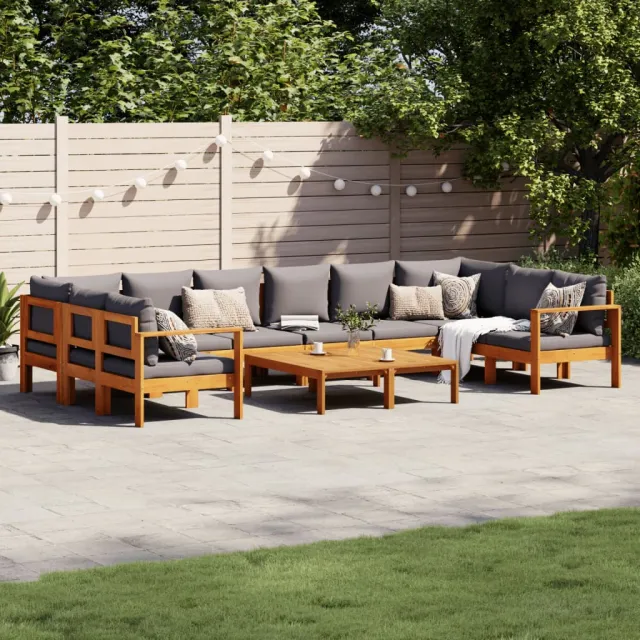 vidaXL 8-delige Loungeset met kussens massief acaciahout grijs, foto 2
