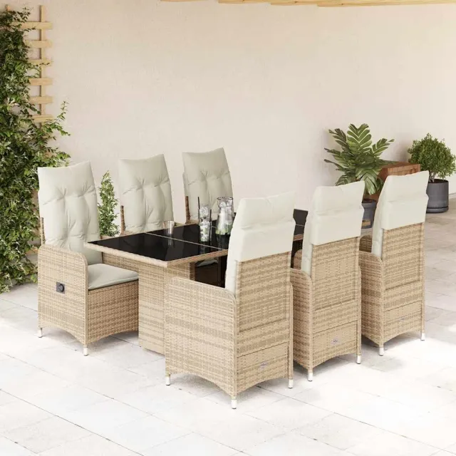 vidaXL 7-delige Bistroset met kussens poly rattan beige, foto 2