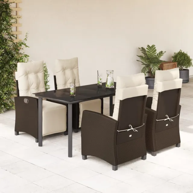 vidaXL 5-delige Tuinset met kussens poly rattan bruin, foto 2