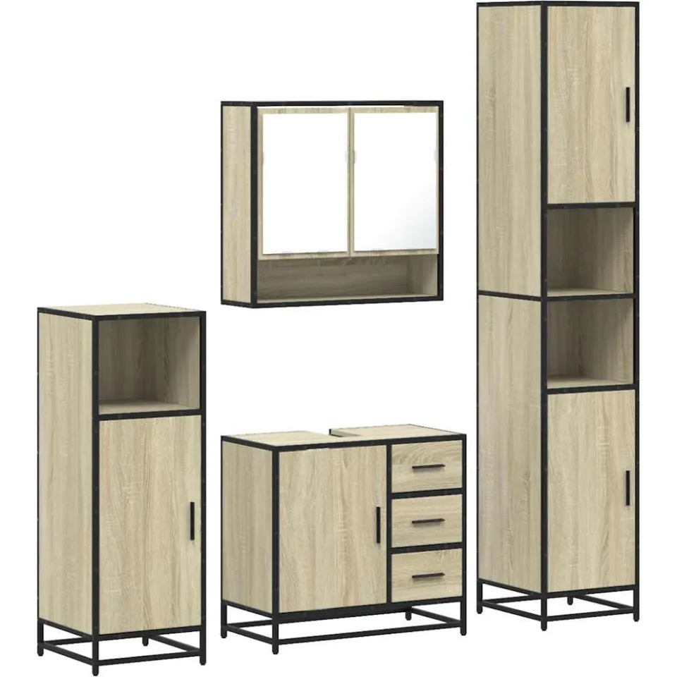 vidaXL 4-delige Badkamermeubelset bewerkt hout sonoma eikenkleurig, foto 3