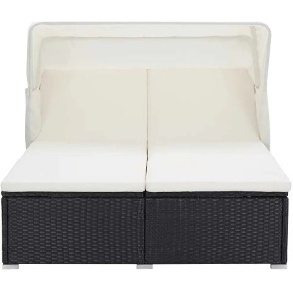 vidaXL Ligbed met kussen 2-persoons poly rattan zwart, foto 2
