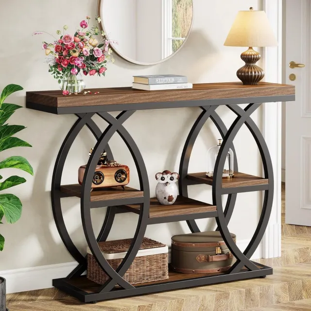 Tribesigns Consoletafel - Sidetable - 100 x 30 x 80 cm - Console - Haltafel - Hout - Bruin - Industrieel - Console Tafel voor Hal, Woonkamer, Entree
