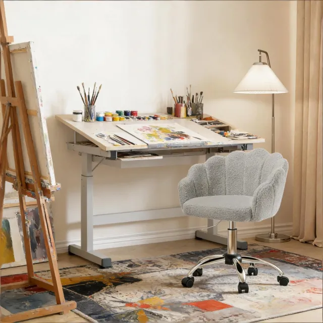 Clruro Bureaustoel - Stijlvol en Comfortabel - Make-upstoel - Bloemblad Design lichtgrijs