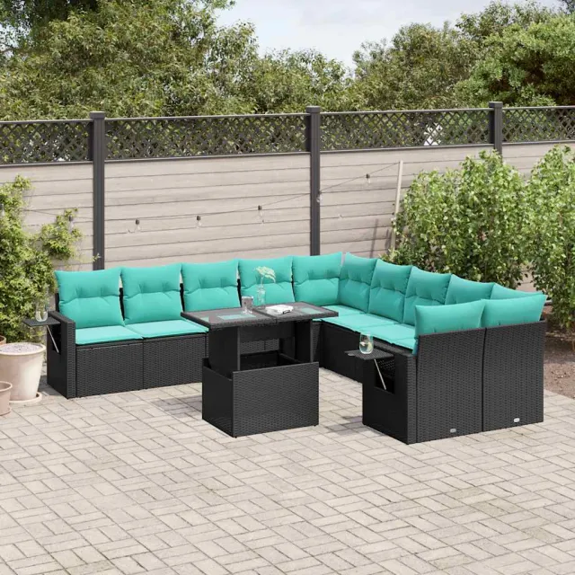 vidaXL 11-delige tuinbankset met kussens, zwart polyrotan, foto 2