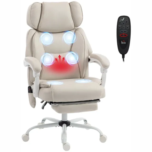 ZYLARO Ergonomische Bureaustoel met Vibratiemassage, Verwarming, Voetensteun & Hoge Rugleuning - In Hoogte Verstelbaar - Max. kanteling 135° - Kantoorstoel - Gamestoel - Volwassenen Stoel - Directiestoel - Computerstoel - Crèmewit Crème wit + wit