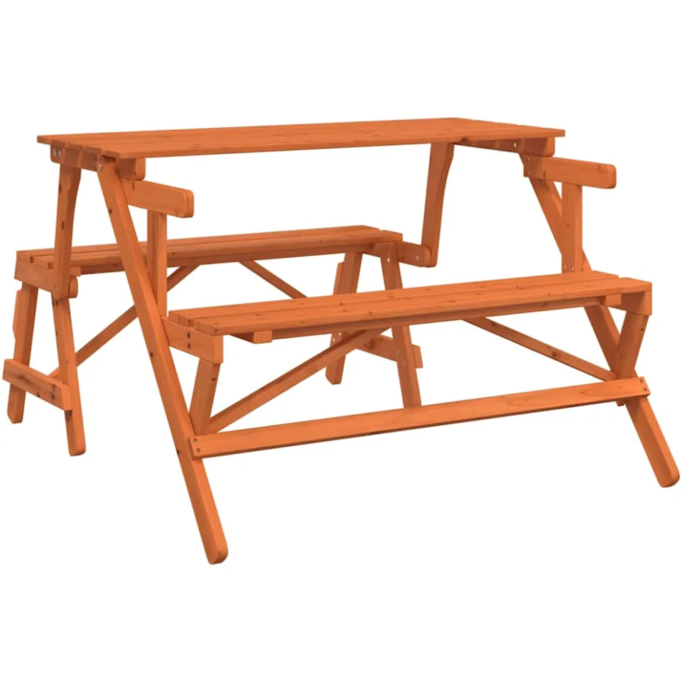 vidaXL Picknicktafel met banken 2-in-1 ombouwbaar massief vurenhout bruin
