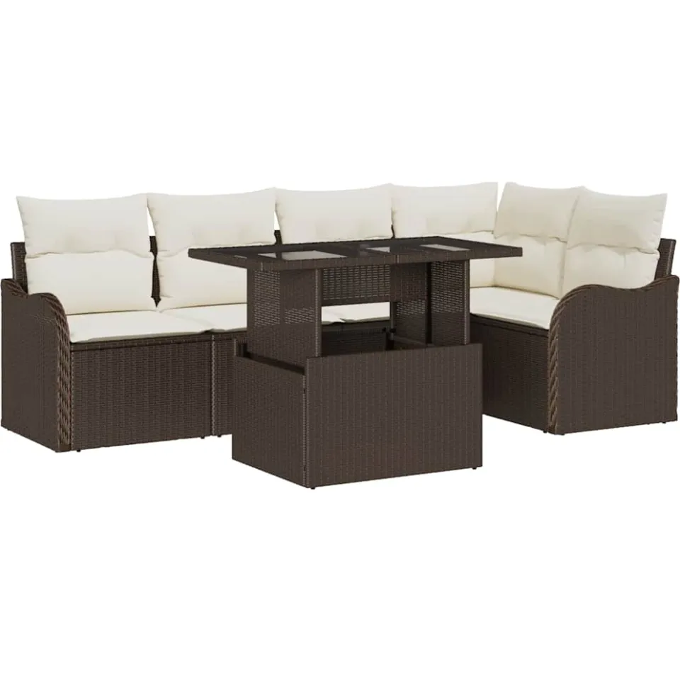 vidaXL Eetkamerset 6 st Bruin Poly riet