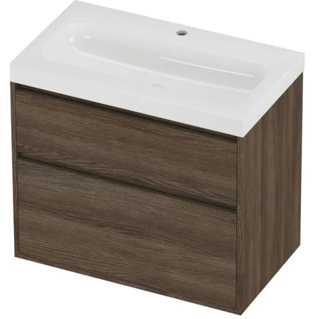 Proline Haga Badmeubelset Polystone Mezza 1 Kraangat Greeploos 80x46x73 cm Glans Wit Vital Oak Eiken