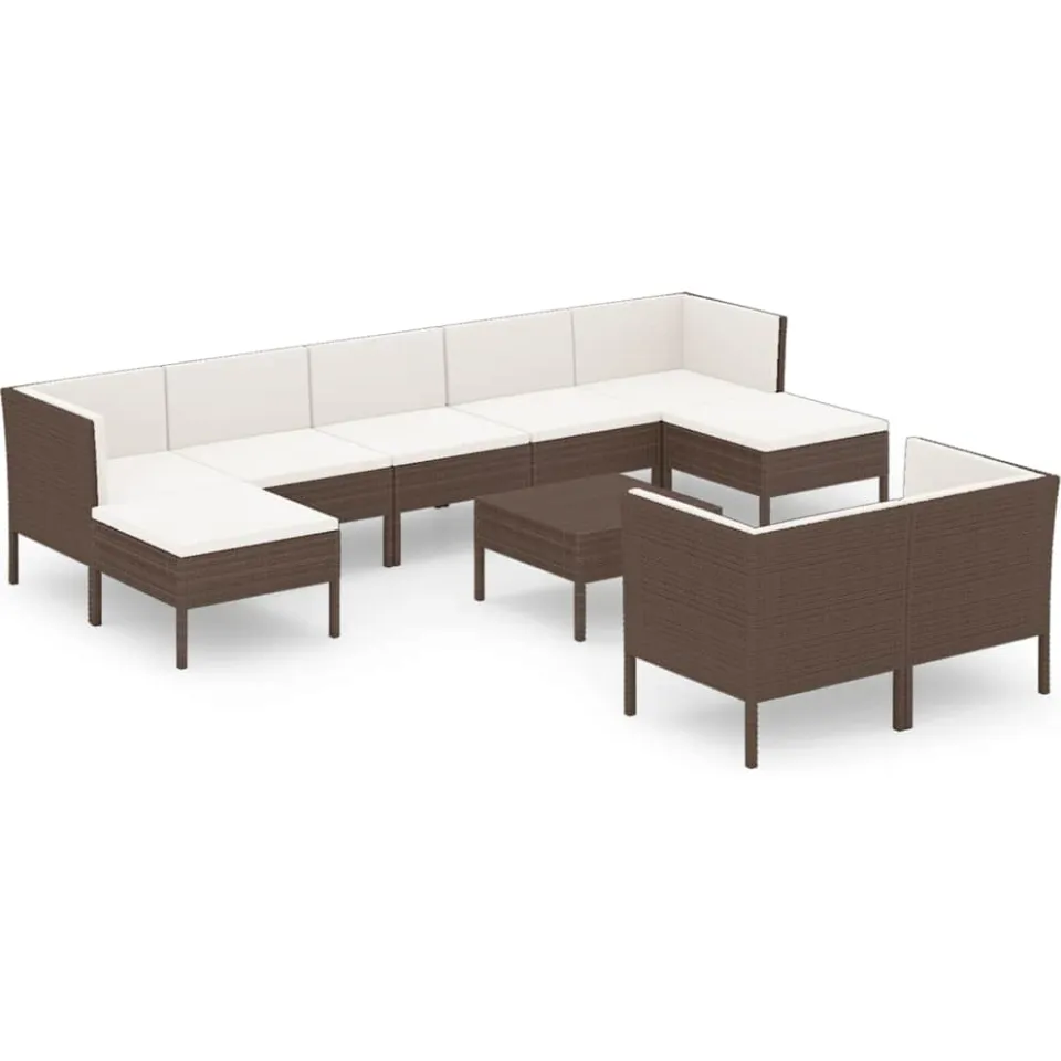 vidaXL 10-delige Loungeset met kussens poly rattan bruin, foto 3