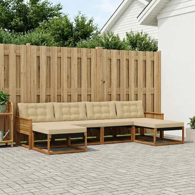 vidaXL Buiten bankenset 6 st 6-zits Natuurlijk en Beige