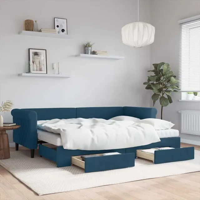 vidaXL Slaapbank met onderschuifbed en lades 80x200 cm fluweel blauw