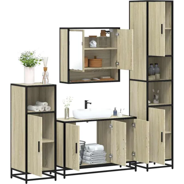 vidaXL 4-delige Badkamermeubelset bewerkt hout sonoma eikenkleurig, foto 2