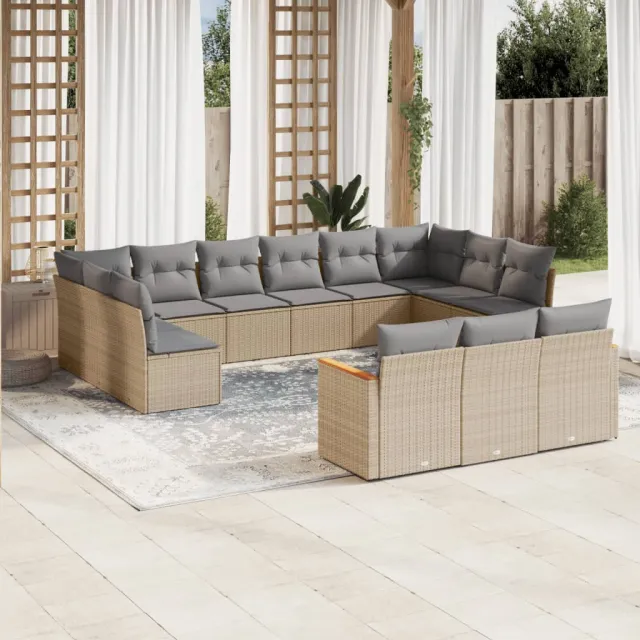 vidaXL 13-delige Loungeset met kussens poly rattan beige, foto 2