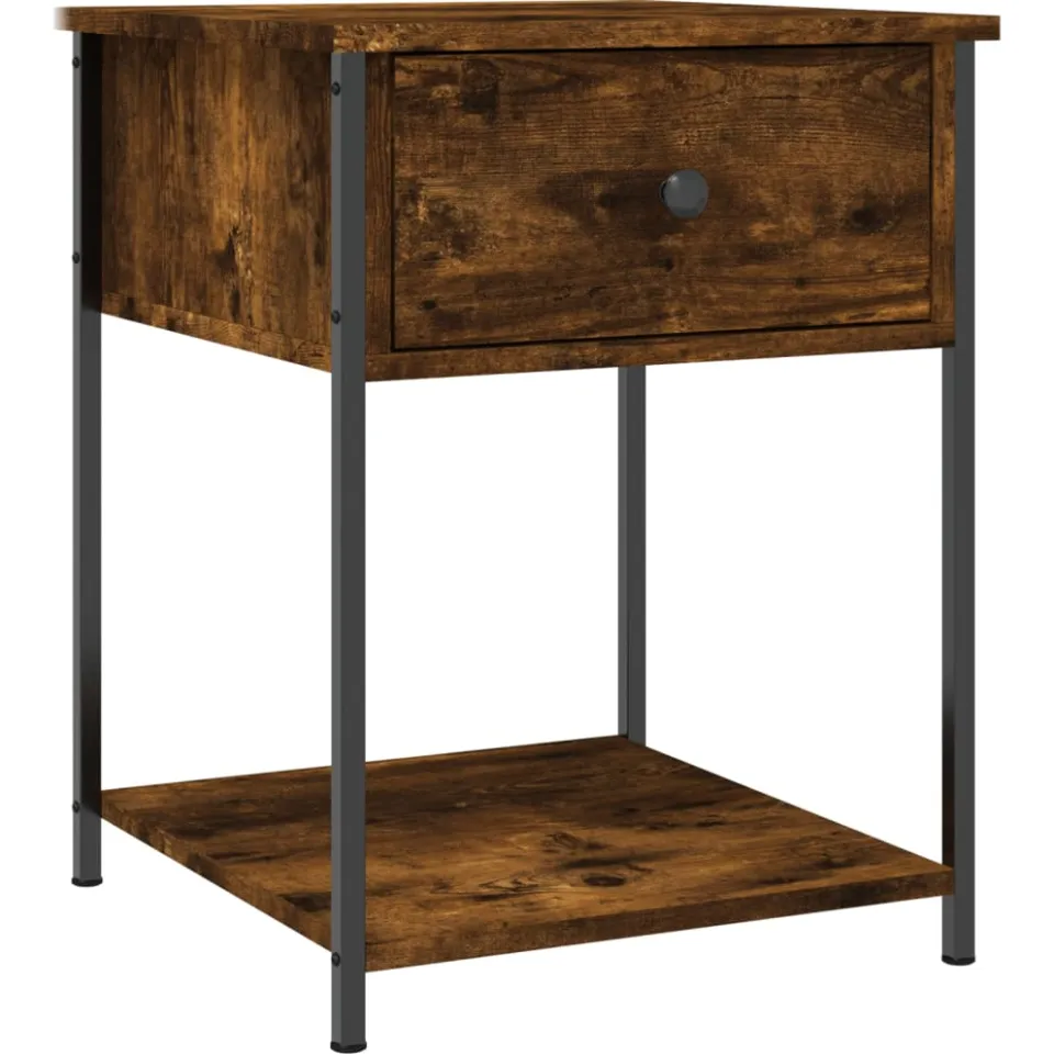vidaXL Nachtkastje 44x45x58 cm bewerkt hout gerookt eikenkleurig Bruin