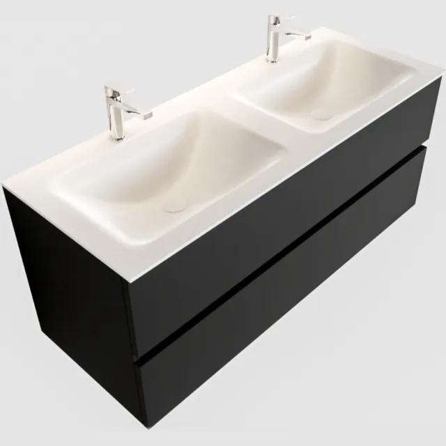 Boss & Wessing Badkamermeubel Solid Surface BWS Oslo 120x45 cm Mat Zwart Urban Dubbel (2 kraangaten)