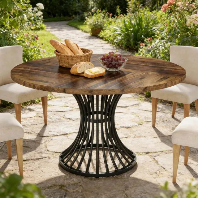 MIVRAY Ronde Eettafel - Sanduhr Metalen Onderstel Met MDF Tafelblad - Retro Voor Eetkamer En Restaurant - Zwart Bruin - 119 Cm Black