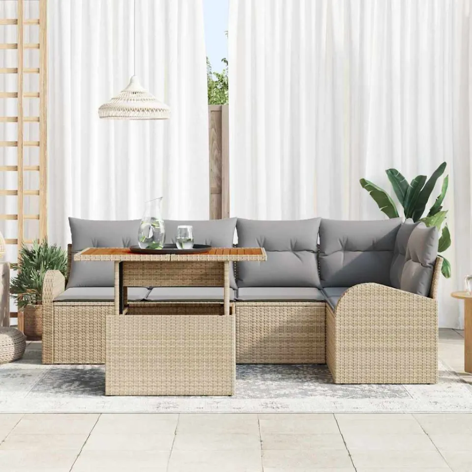vidaXL Tuin Sofa Set 6 st Beige Poly riet, foto 2