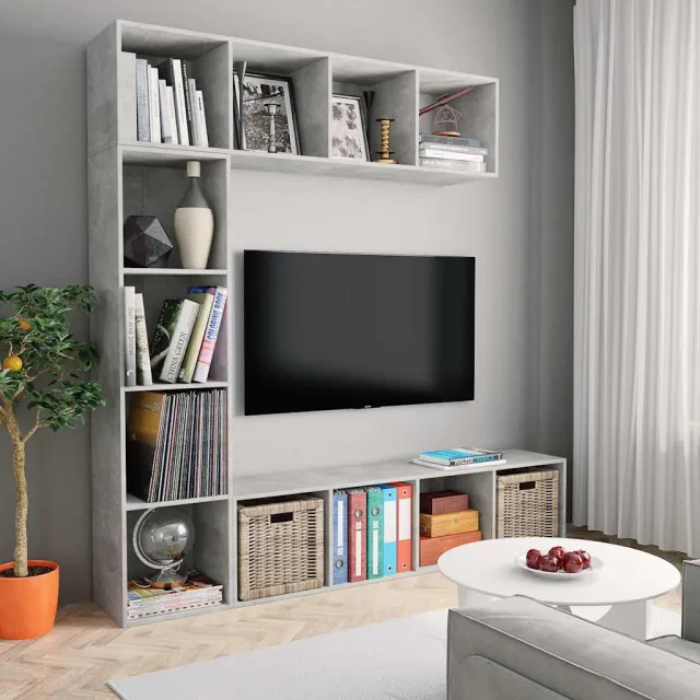 vidaXL 3-delige Boekenkast-/tv-meubelset 180x30x180 cm betongrijs grijs, foto 2