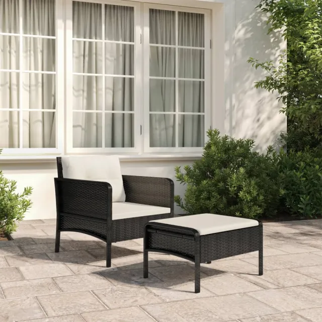 vidaXL 2-delige Loungeset met kussens poly rattan zwart, foto 2