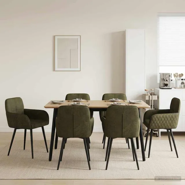 vidaXL Eettafelstoelen 6 st Nep Suede Leer Legergroen groen, foto 2