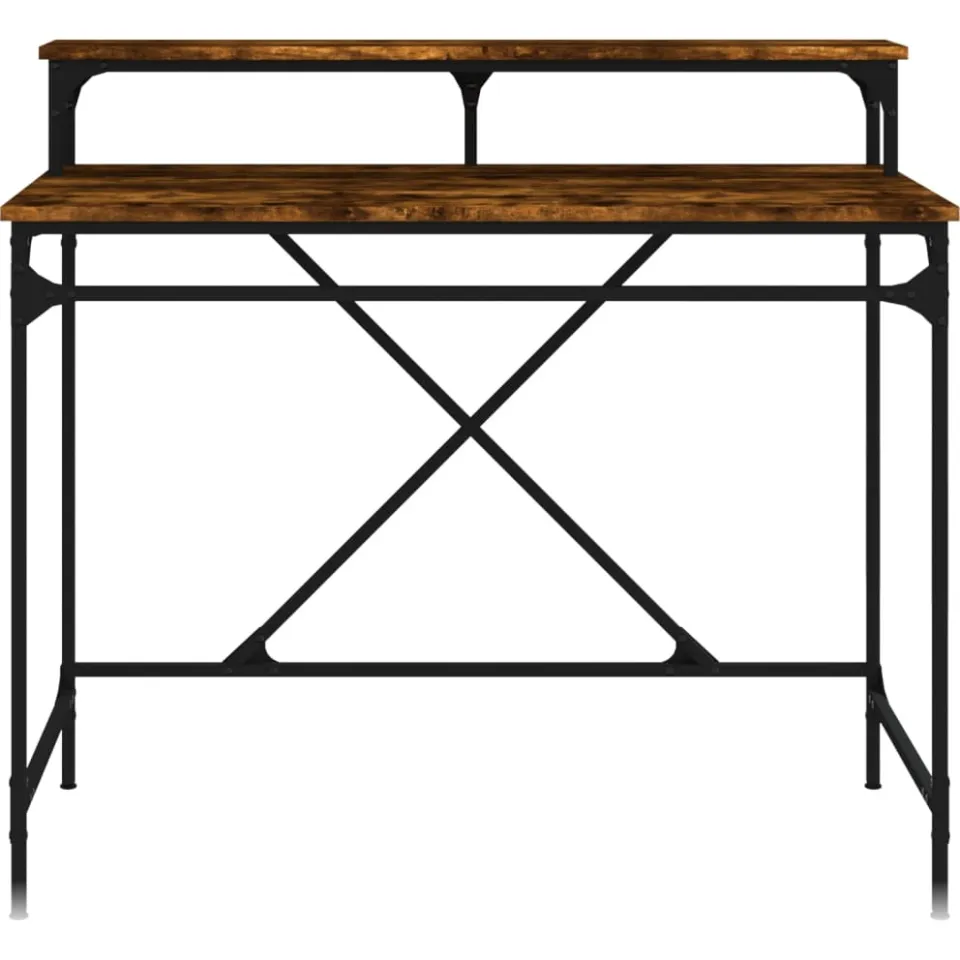 vidaXL Bureau 100x50x90 cm bewerkt hout en ijzer gerookt eikenkleurig Bruin