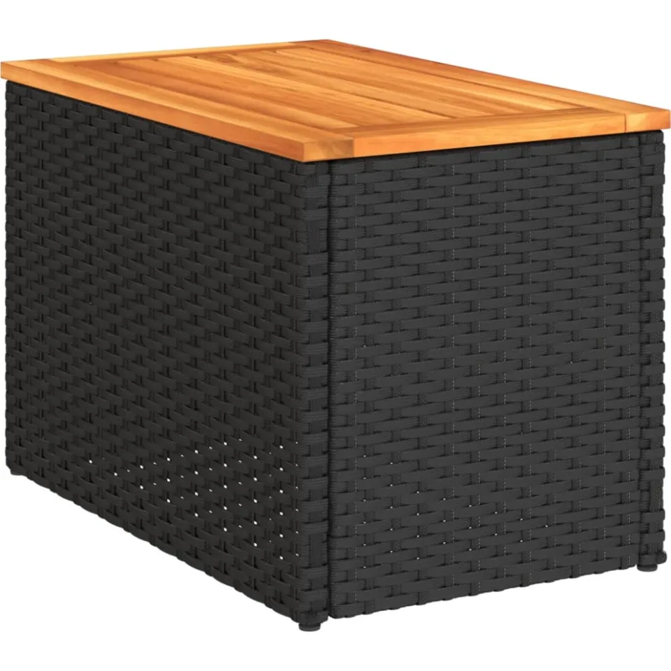 vidaXL Tuinbijzettafels 2 st 55x34x37 cm hout poly rattan zwart, foto 4