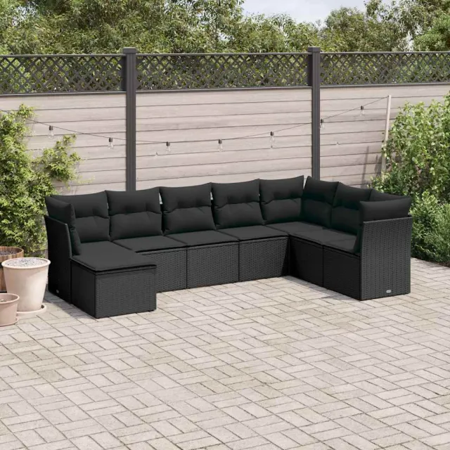 vidaXL 8-delige Loungeset met kussens poly rattan zwart, foto 2